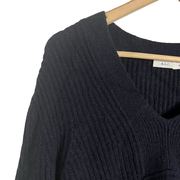 A.L.C. Schwartz Navy Blue V-Neck Knit Pullover Sweater Crop Size XS - Picture 4 of 9